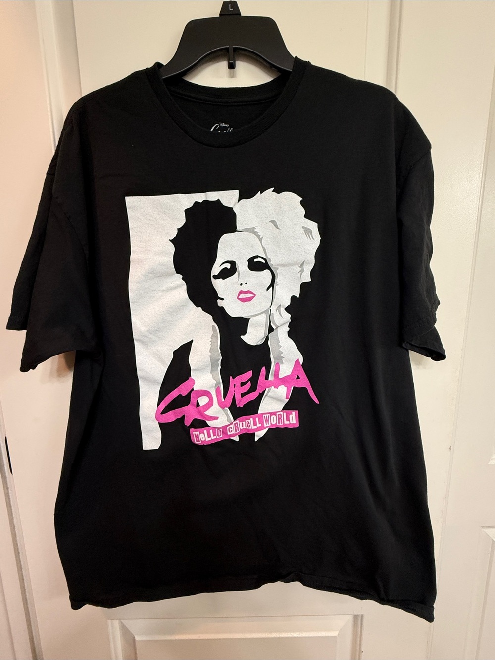 Disney Cruella Black Graphic Tee with Pink Accents